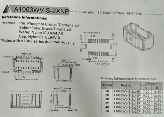 Phosphor-Bronzen-Terminalverbindungsstück, SMT-Draht zum Oblatenverbindungsstück Leiterplatten-Verbinder MX 501189